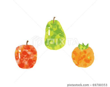 水彩風格的蘋果,梨和柿子 水彩風格的蘋果,梨和柿子 69780353