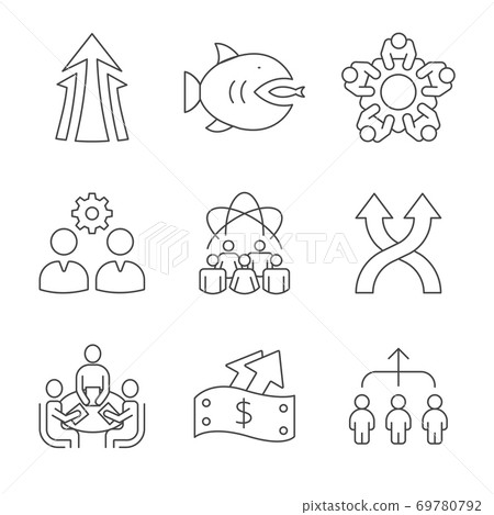 Companies merging together, one buying out the other - icons 69780792