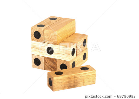 Wooden puzzle complete dice without one block. Wooden puzzle complete dice without one block. 69780982