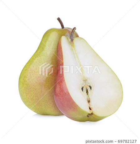 Ripe pears and half pear fruit isolated on white background Ripe pears and half pear fruit isolated on white background 69782127