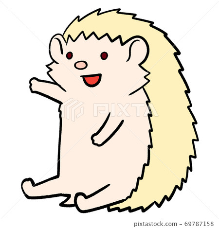 Albino color hedgehog with a smiling smile (gesture, navigation, friendly, introduction) 69787158