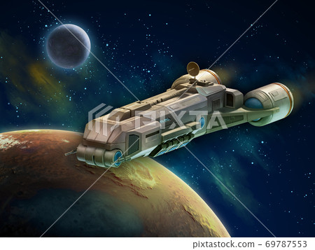 Spaceship In Outer Space 插圖素材 圖庫