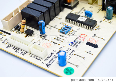 Hi-tech electronic circuit board isolated on white 69789373