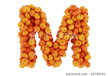 Letter M from Pumpkins. 3D rendering Letter M from Pumpkins. 3D rendering 69789583