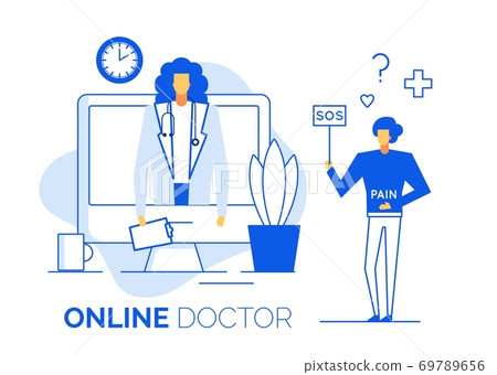 Doctor give online consultation to sick patient Doctor give online consultation to sick patient 69789656