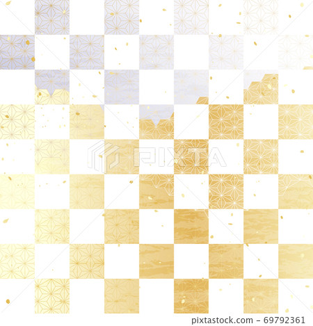 Gold and silver checkered hemp leaf pattern Gold and silver checkered hemp leaf pattern 69792361