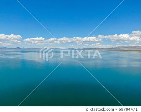 Aerial view of Mono Lake with tufa rock formations during summer season, Mono County 69794471