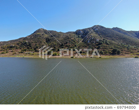 Aerial view of Inland Lake Hodges and Bernardo Mountain, San Diego County, California Aerial view of Inland Lake Hodges and Bernardo Mountain, San Diego County, California 69794800