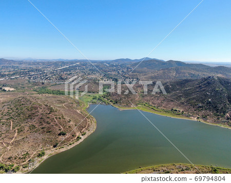 Aerial view of Inland Lake Hodges and Bernardo Mountain, San Diego County, California Aerial view of Inland Lake Hodges and Bernardo Mountain, San Diego County, California 69794804