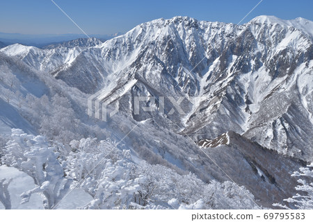 Rime and Tanigawa seen from the saddle of Mt. Shiragemon and Mt. Kasagatake 69795583