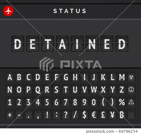 Vector Status board of flights that detained till end of pandemy. Airport flip scoreboard announcing warning due to cancelled arrivals 69796254