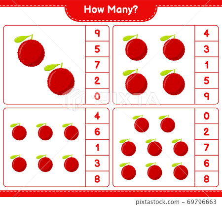 Counting game, how many Yumberry. Educational children game, printable worksheet, vector illustration 69796663