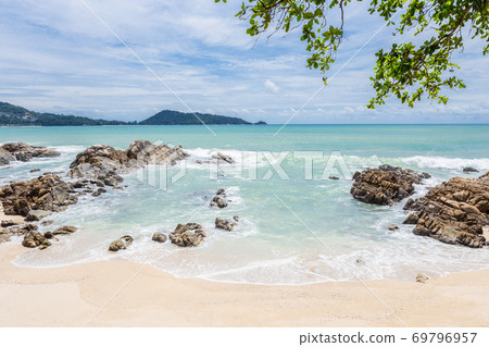 Summer holiday and vacation background concept of beautiful leaves frame trees. 69796957