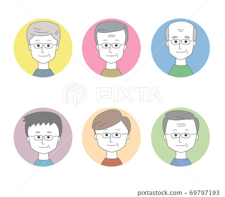 老年男子組彩色的圖標（眼鏡）圖 69797193