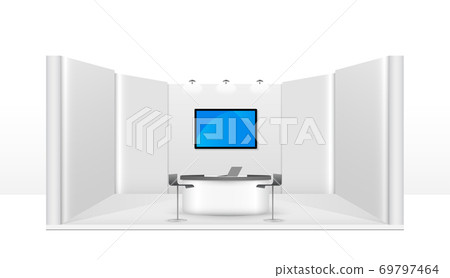 Booth template. corporate identity. creative exhibition stand vector illustration design. 69797464