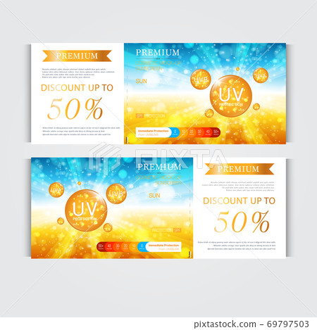 Gift voucher hydrating facial cream for annual sale or festival sale. silver and gold cream mask bottle isolated on glitter particles background. Banner graceful cosmetic ads, illustration. 69797503