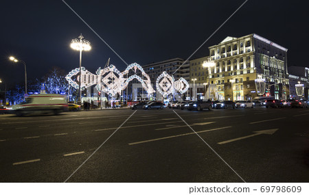 New Year (Christmas) lighting decoration of the city, Tverskaya Street, Moscow. Russia New Year (Christmas) lighting decoration of the city, Tverskaya Street, Moscow. Russia 69798609