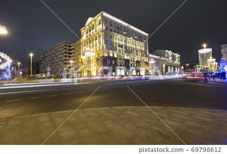 New Year (Christmas) lighting decoration of the city, Tverskaya Street, Moscow. Russia New Year (Christmas) lighting decoration of the city, Tverskaya Street, Moscow. Russia 69798612