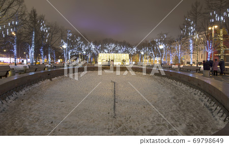 New Year and Christmas lighting decoration of the city, Novopushkinsky Square, Moscow. Russia 69798649