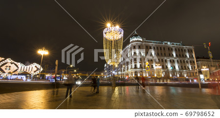 New Year (Christmas) lighting decoration of the city, Tverskaya Street, Moscow. Russia New Year (Christmas) lighting decoration of the city, Tverskaya Street, Moscow. Russia 69798652