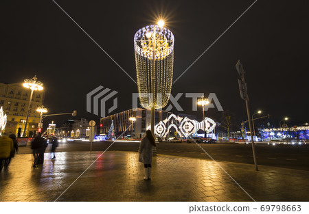 New Year (Christmas) lighting decoration of the city, Tverskaya Street, Moscow. Russia New Year (Christmas) lighting decoration of the city, Tverskaya Street, Moscow. Russia 69798663