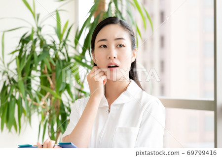 Female nurse thinking [Portrait] 69799416