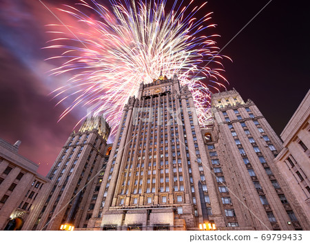 Ministry of Foreign Affairs of the Russian Federation and fireworks, Moscow, Russia 69799433