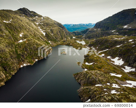 Aerial view. Road and lakes in mountains Norway Aerial view. Road and lakes in mountains Norway 69800014