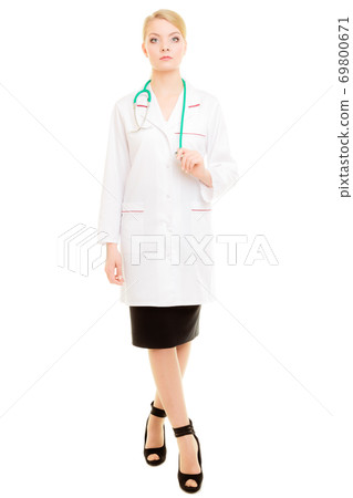 Woman doctor in lab coat with stethoscope. Medical 69800671