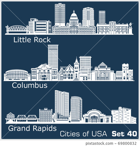 Cities of USA - Grand Rapids, Columbus, Little Rock. Detailed architecture. Trendy vector illustration. Cities of USA - Grand Rapids, Columbus, Little Rock. Detailed architecture. Trendy vector illustration. 69800832
