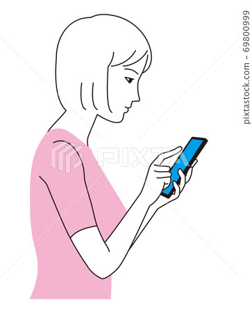 Profile of a woman staring at a smartphone 69800999
