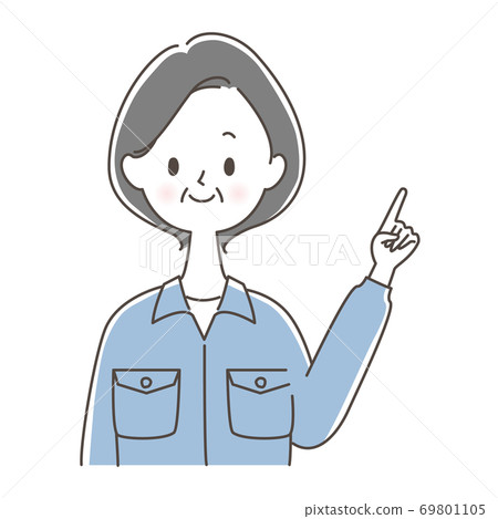 Senior woman in work clothes pointing her finger - Stock Illustration ...