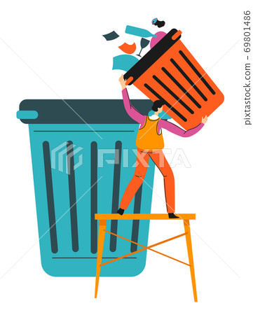 Collecting and sorting garbage, recycling paper waste vector 69801486