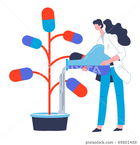 Pharmaceutical industry, woman scientist pouring tree of capsules Pharmaceutical industry, woman scientist pouring tree of capsules 69801489