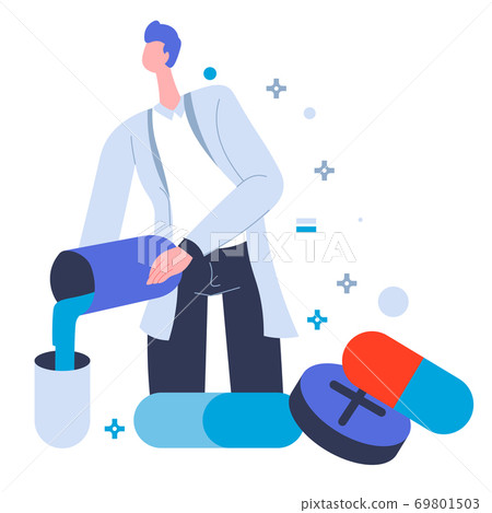 Pharmacologist producing capsules, pharmaceutical manufacturing industry 69801503