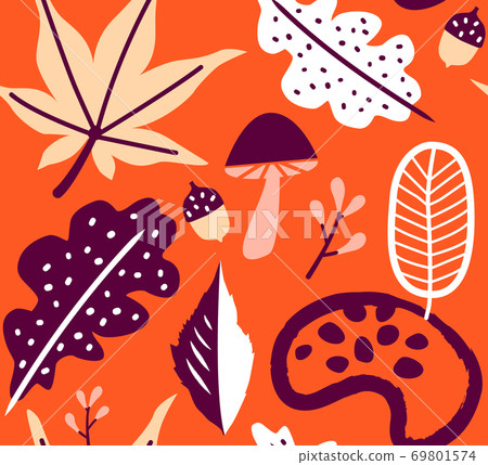 seamless autumn leaves orange pattern background. 69801574