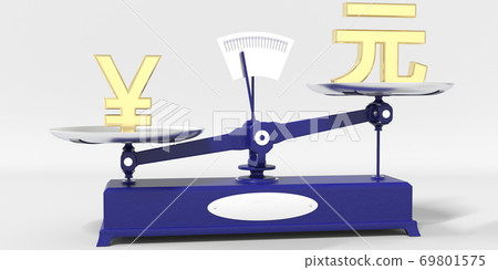 Yen symbol outweighs Yuan renminbi sign on balance scales. Financial market trend conceptual 3d rendering Yen symbol outweighs Yuan renminbi sign on balance scales. Financial market trend conceptual 3d rendering 69801575