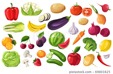 Seasonal fruits and vegetables, organic products from farm Seasonal fruits and vegetables, organic products from farm 69801625