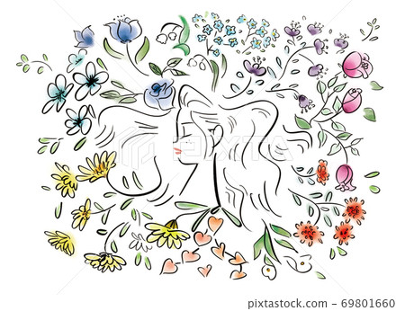 Woman sideways in a wreath of flowers 69801660