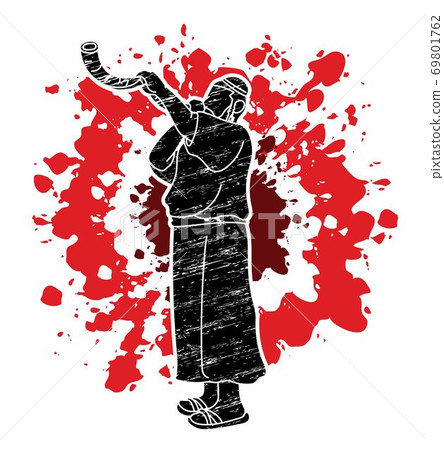 Feast of trumpets Jewish people blowing the shofar horn cartoon graphic vector Feast of trumpets Jewish people blowing the shofar horn cartoon graphic vector 69801762