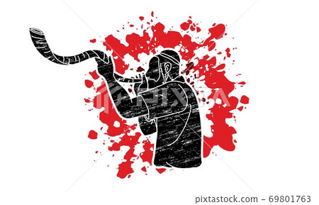 Feast of trumpets Jewish people blowing the shofar horn cartoon graphic vector Feast of trumpets Jewish people blowing the shofar horn cartoon graphic vector 69801763