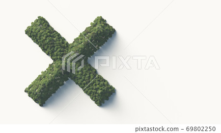 一個十字形的山丘和覆蓋它的綠色森林。 3D渲染。 69802250