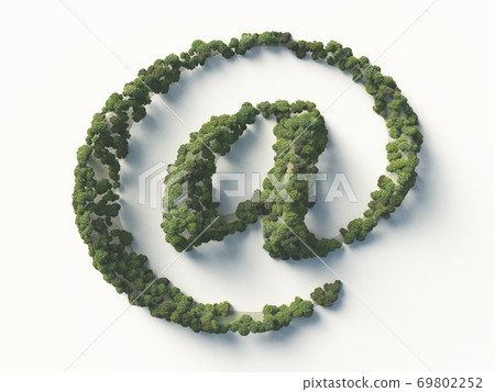 Atmark形的山丘和覆蓋它們的綠色森林。 3D渲染。 69802252