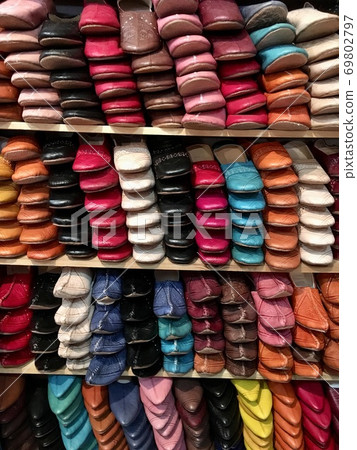 Moroccan Fez leather goods store colorful babouche 69802797