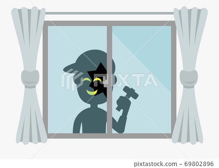 Image of a thief trying to break a window and break into a building Image of a thief trying to break a window and break into a building 69802896