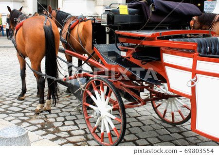 Horse-driven carriage at Hofburg palace, Vienna, Austria 69803554