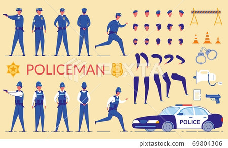 Policeman Character Constructor, Shotgun, Car. Policeman Character Constructor, Shotgun, Car. 69804306