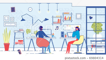 Freelancers Family Working at Computers Home. 69804314