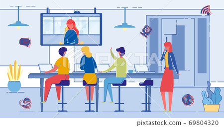 Workers at Table Having Interview via Internet. Workers at Table Having Interview via Internet. 69804320
