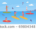 Young People Spending Time Together on Beach. 69804348
